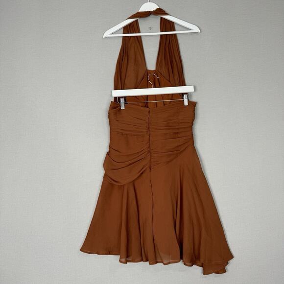 ASOS Design Womens Dress 14 Brown Cross Front Halter Gathered Mini Fairy Y2K - Picture 9 of 13